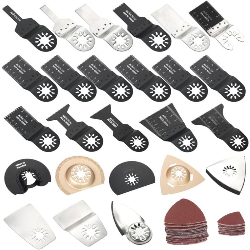 foto del prodotto ymyny kit di accessori per lame per seghe multiuso crediri, kkmoon 100 pezzi di lame oscillanti multimaster, per dremel fein multimaster makita