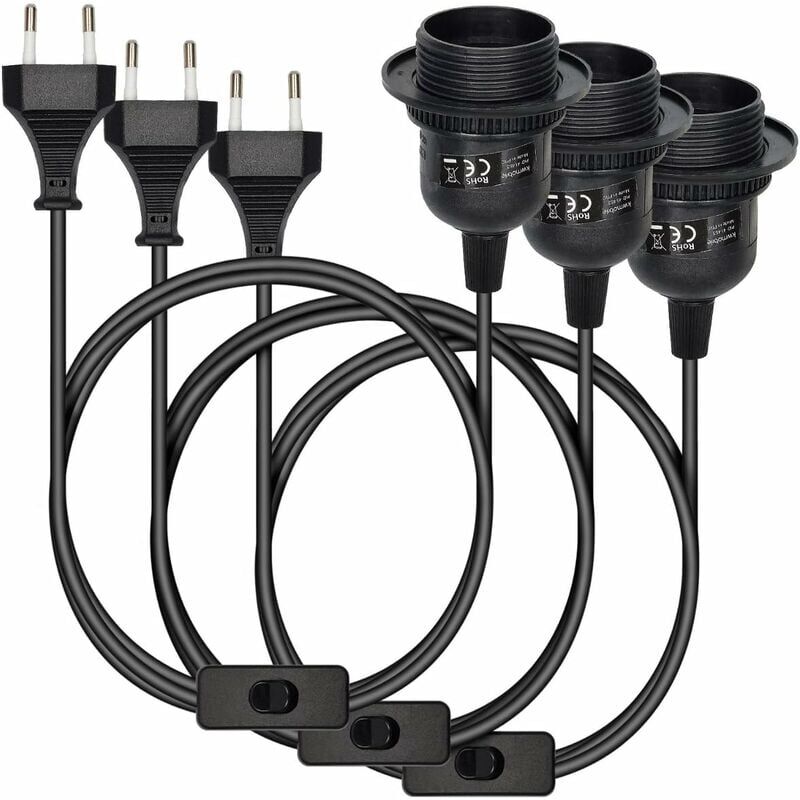 foto del prodotto ymyny lampada a sospensione 3x attacco con circuito, alloggiamento nero con cavo da 3,5 m, anello filettato a vite lampada a sospensione e27