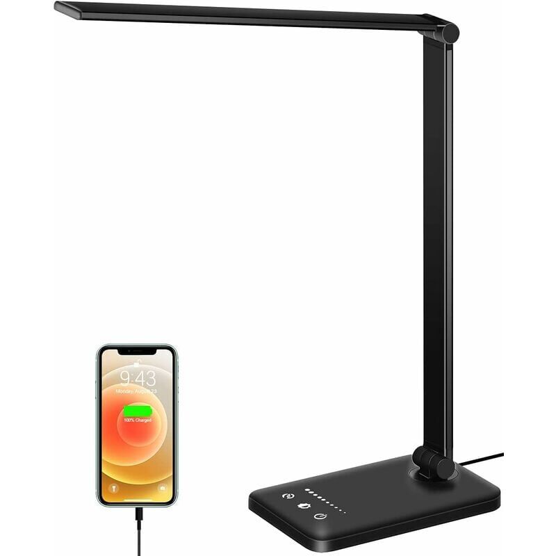 foto del prodotto ymyny lampada da scrivania a led dimmerabile, 10 livelli di luminosit , 5 modalit colore, protezione per gli occhi con controllo touch, con porta