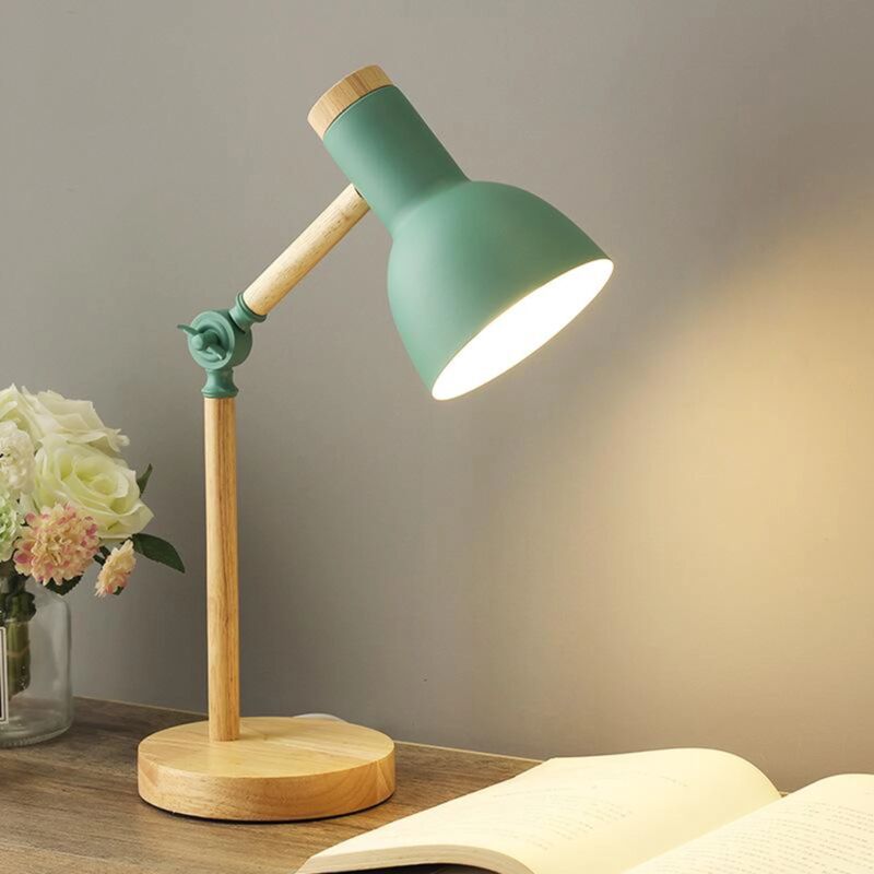 foto del prodotto ymyny lampada da scrivania creativa in legno in stile nordico crediri, lampada da tavolo pieghevole in ferro, lampada da lettura con protezione per