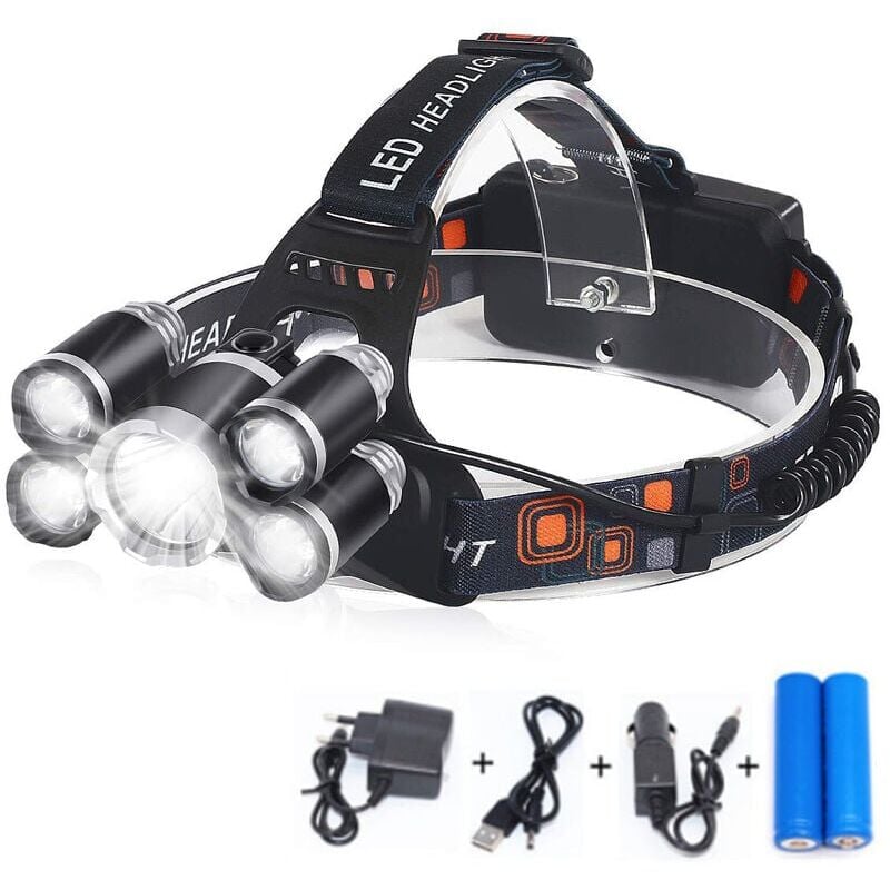 foto del prodotto ymyny lampada frontale ricaricabile 12000 lm illuminazione potente ultra usb ricaricabile 5 led 4 modalit di illuminazione ipx4 2 x 18650 per