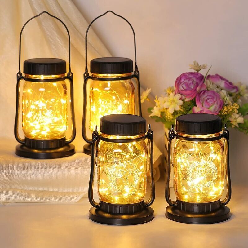foto del prodotto ymyny lanterna solare 4 confezioni luci solari sospese per esterni, lanterna solare in metallo e vetro con angelo, decorazione solare da giardino