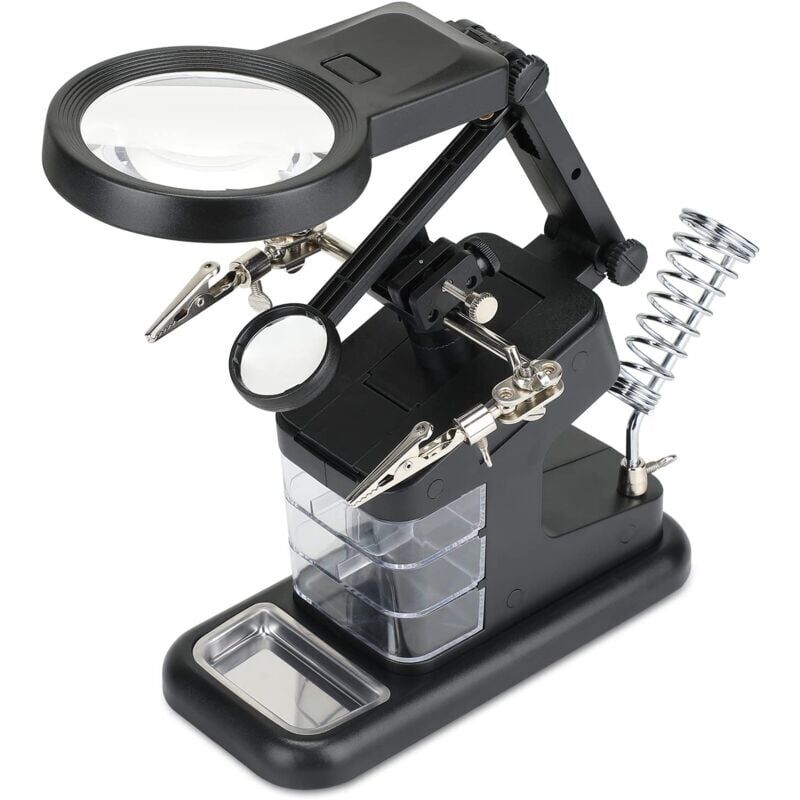 foto del prodotto ymyny lente d ingrandimento 3x 4.5x 25x multifunzionale con supporto a 10 led, terza mano, con lente d ingrandimento e supporto per saldatore per