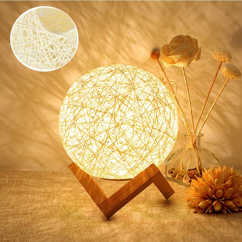 foto del prodotto ymyny luce notturna a led crediri, lampada da comodino, lampada d atmosfera in rattan e legno, ricaricabile tramite usb