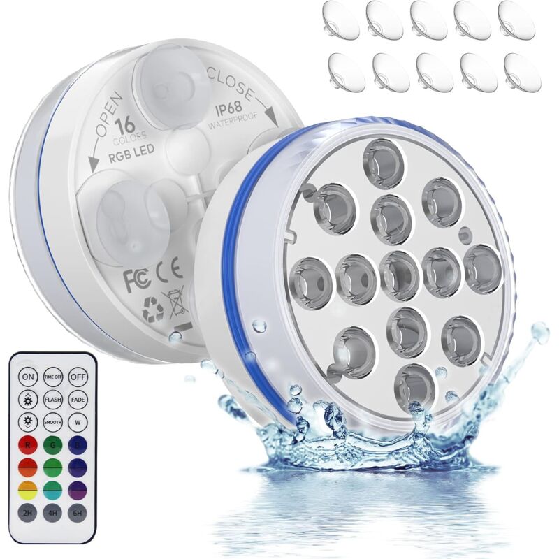 foto del prodotto ymyny luce sommergibile crediri 2 led, luce per piscina a led con 13 perline led, magnete a forma di croce, 4 ventose, 16 modalit di illuminazione