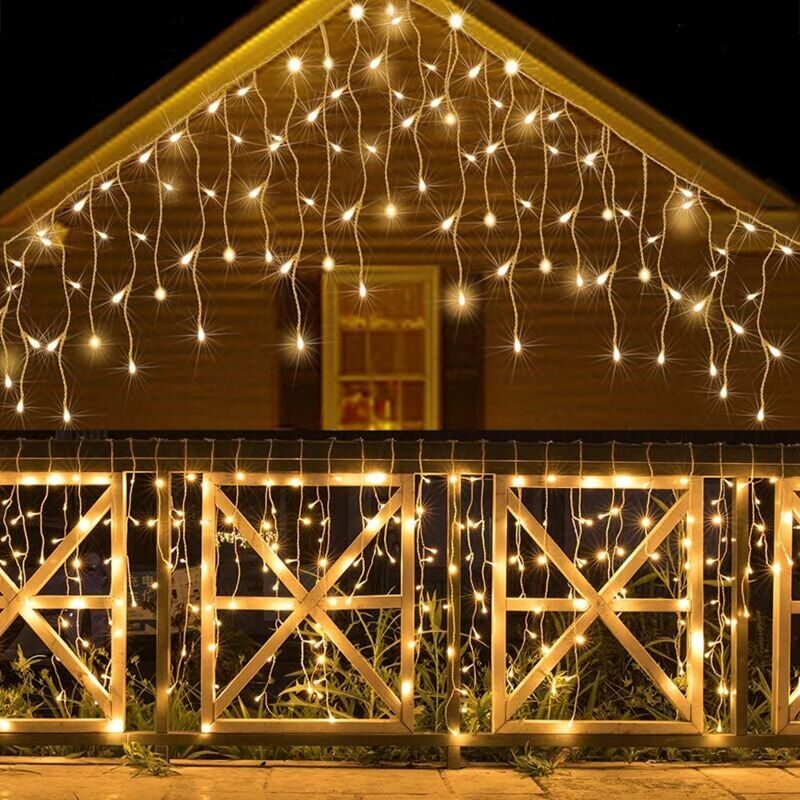 foto del prodotto ymyny luci a tenda per esterni, 10 m, 400 led, luci a tenda per interni impermeabili ip44 con 8 modalit , adatte per natale e feste bianco caldo 