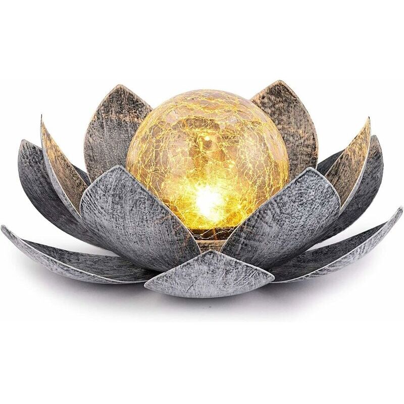 foto del prodotto ymyny luci solari da giardino per esterni, decorazione a globo di loto in vetro screpolato, luci a led impermeabili in metallo per patio, prato,