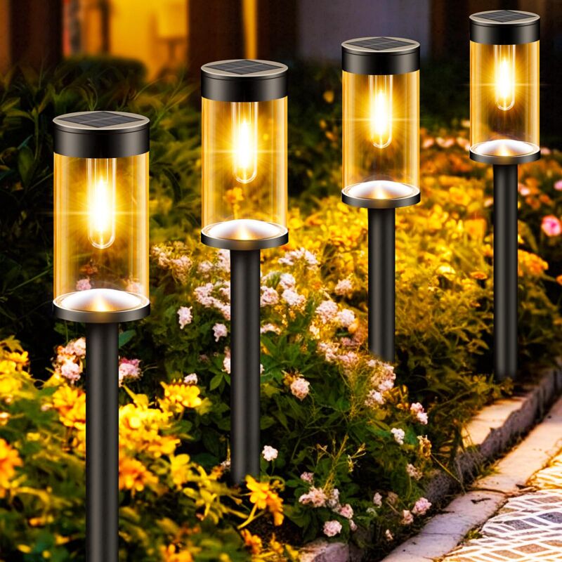foto del prodotto ymyny luci solari da giardino per esterni, set di 4 luci solari da giardino per esterni con bianco caldo, decorazione di illuminazione solare per