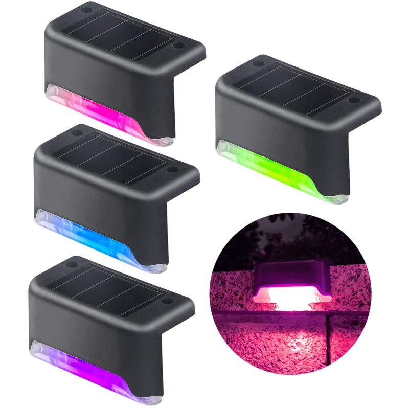 foto del prodotto ymyny luci solari per recinzione, 4 confezioni di luci solari con sensore di colore a led, luci decorative per piscina, luci per gradini, luci per