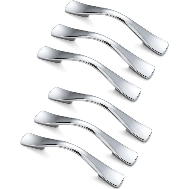 foto del prodotto ymyny maniglie per mobili confezione da 6, interasse fori 128 mm, maniglie per mobili da cucina in argento, maniglie cromate lucide per mobili da