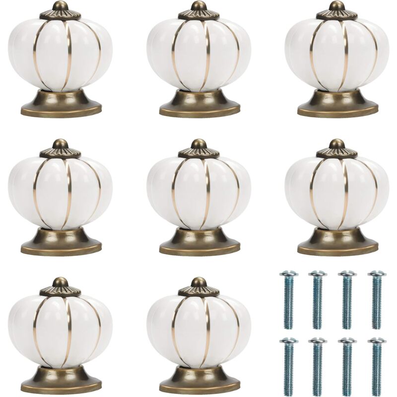 foto del prodotto ymyny maniglie per mobili in ceramica vintage a forma di zucca, bianche e dorate, con viti confezione da 8 1,5 x 1,5 pollici pomelli per mobili