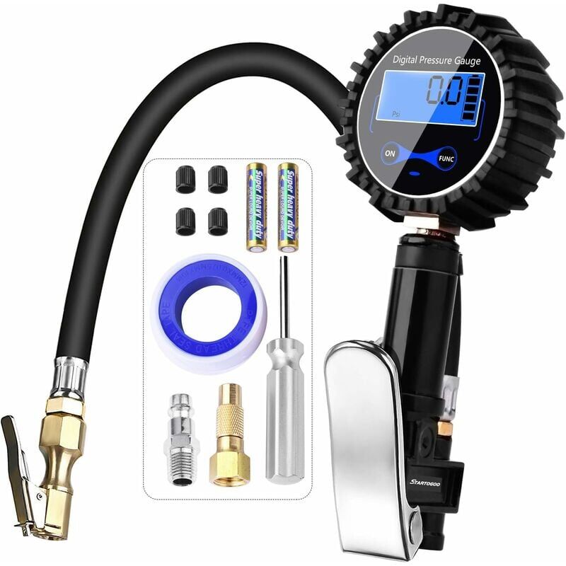 foto del prodotto ymyny manometro digitale per pneumatici, 200 psi, pistola di gonfiaggio e compressore con display lcd per auto, camion, moto, bicicletta