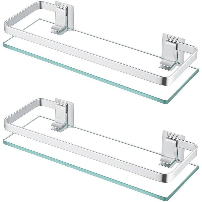 foto del prodotto ymyny mensola da bagno crediri, mensola da parete in vetro, alluminio, spessore 8 mm, vetro temperato, rettangolare, argento, set da 2, a4126a p2