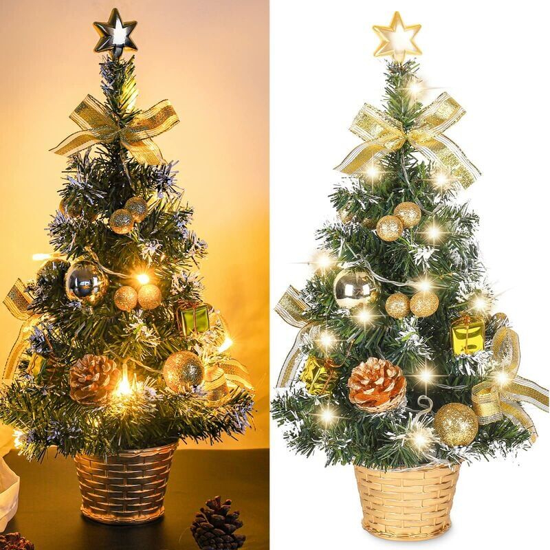 foto del prodotto ymyny mini albero di natale artificiale, piccolo albero di natale con luci a led, mini decorazione da tavolo per ufficio, bar, 40 cm oro 