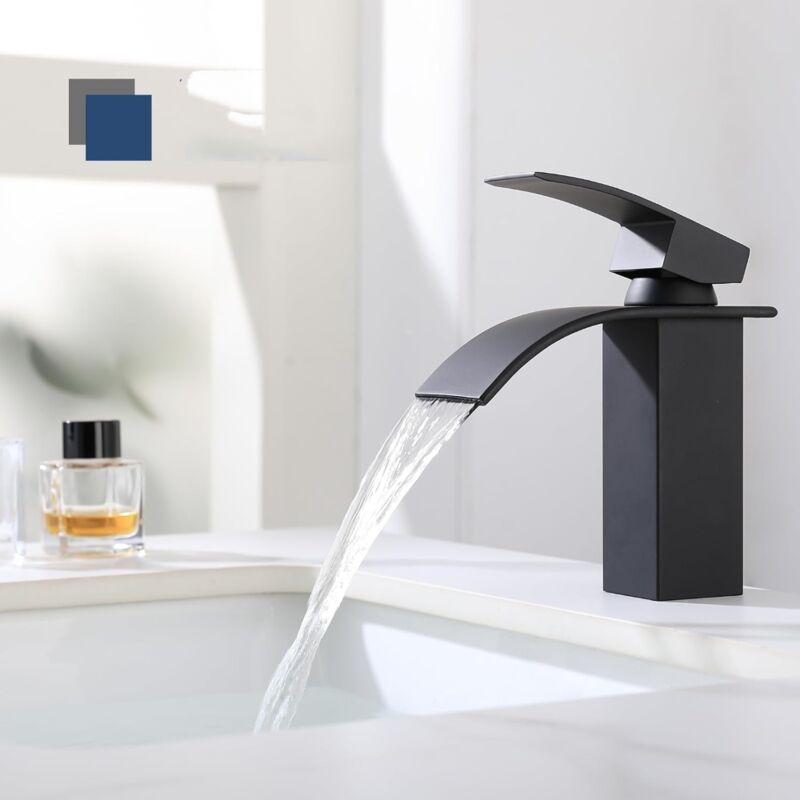 foto del prodotto ymyny miscelatore per lavabo a cascata moderno nero rubinetto per bagno auralum convi