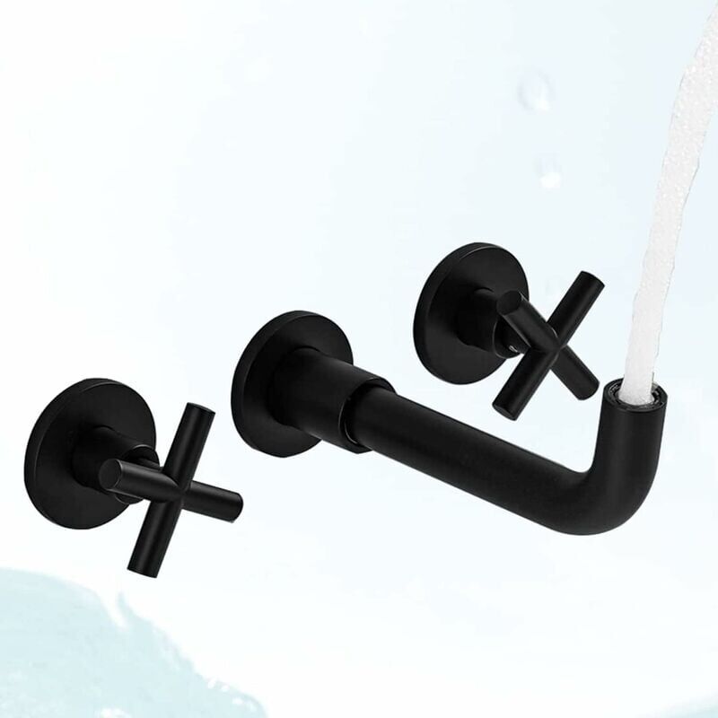 foto del prodotto ymyny miscelatore per lavabo rubinetto per bagno a parete nero opaco miscelatore per lavabo in ottone a doppia maniglia con valvola di montaggio