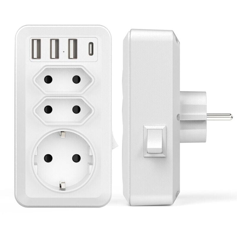 foto del prodotto ymyny multipresa usb multipresa da parete usb 7 in 1 con 3 prese ca 16 a, 3800 w , 3 porte usb 5 v 3,4 a, 1 porta di tipo c, per casa, ufficio,