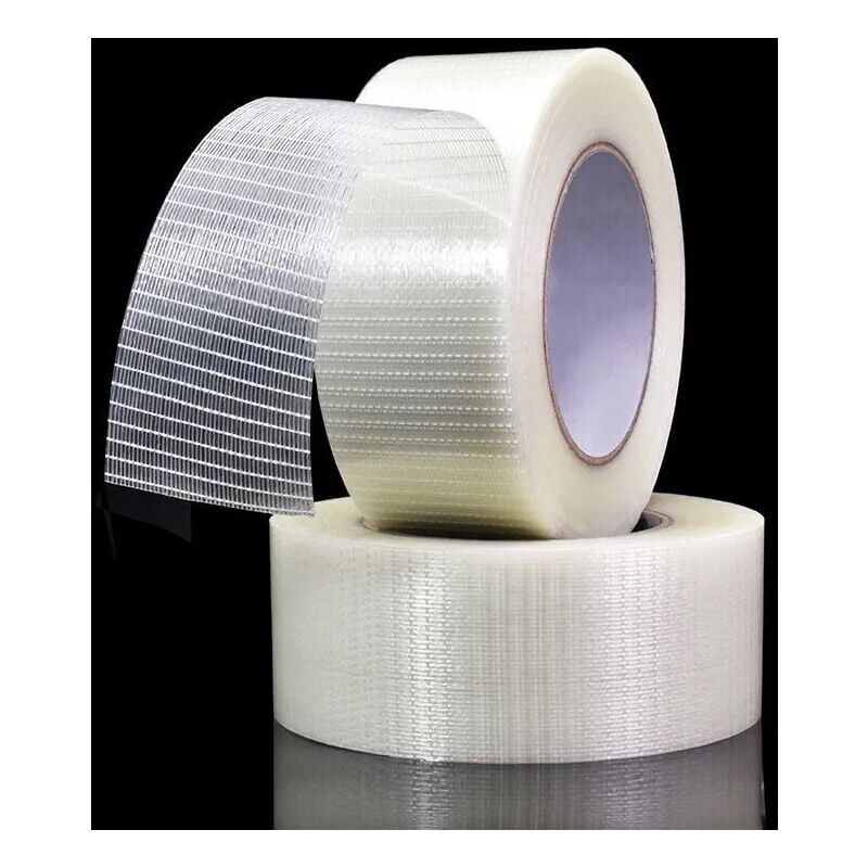 foto del prodotto ymyny nastro bidirezionale trasparente nastro da imballaggio rinforzato con fibre, nastro adesivo per rinforzo e reggiatura, 50 m x 50 mm