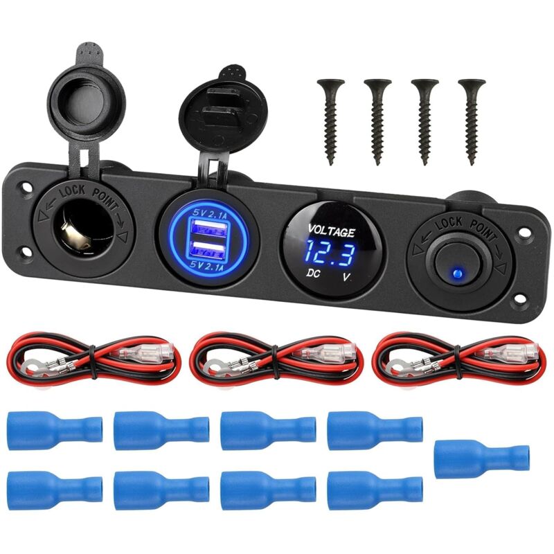 foto del prodotto ymyny pannello interruttori marini 4 in 1, presa di corrente per caricabatterie doppia presa usb 12v 4.2a e voltmetro led e accendisigari