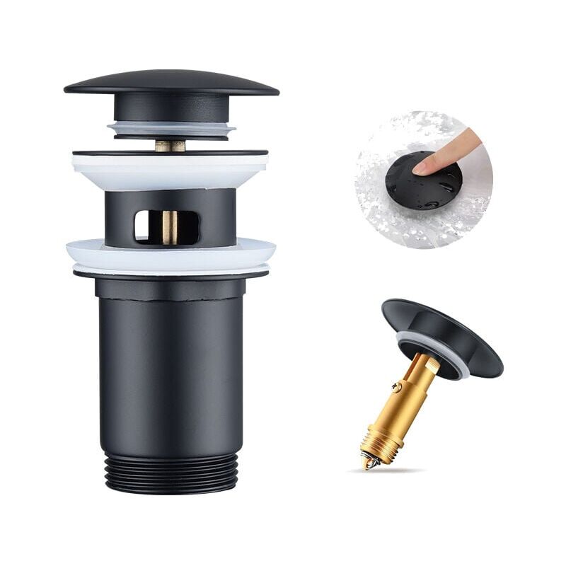 foto del prodotto ymyny piletta di scarico per lavello con troppopieno automatico, tappo universale in acciaio inox nero