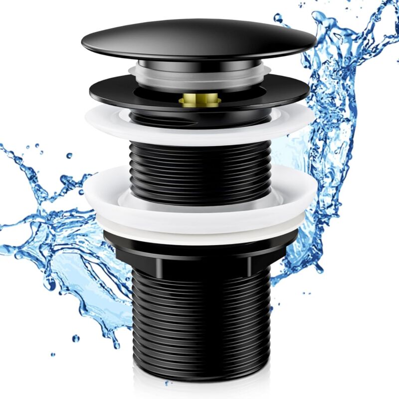 foto del prodotto ymyny piletta per lavandino senza troppopieno, piletta per lavandino nera senza troppopieno con guarnizione per lavabo da appoggio, universale g 1 