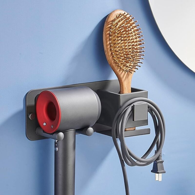foto del prodotto ymyny porta asciugacapelli da parete porta asciugacapelli in alluminio con contenitore e gestione dei cavi, senza foratura, per bagno,