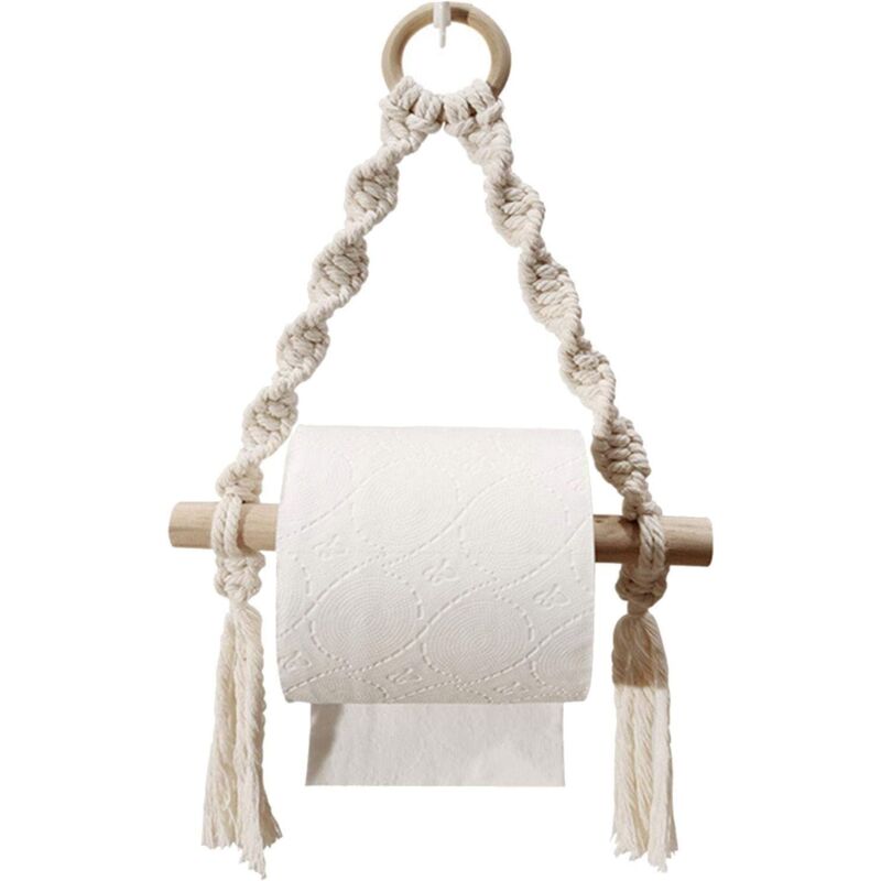 foto del prodotto ymyny porta carta igienica crediri, porta rotolo carta igienica in macram intrecciato per wc, bagno, ganci appesi fatti a mano per il bagno senza