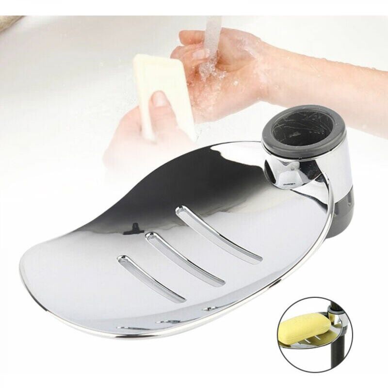 foto del prodotto ymyny portasapone da doccia regolabile cromato moderno per bagno, vassoio a forma di foglia per aste doccia da 22 mm