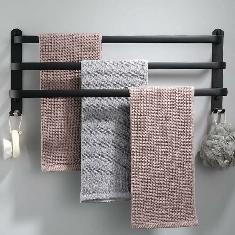 foto del prodotto ymyny portasciugamani da parete per bagno, triplo portasciugamani da 30 cm in acciaio inox, nero opaco