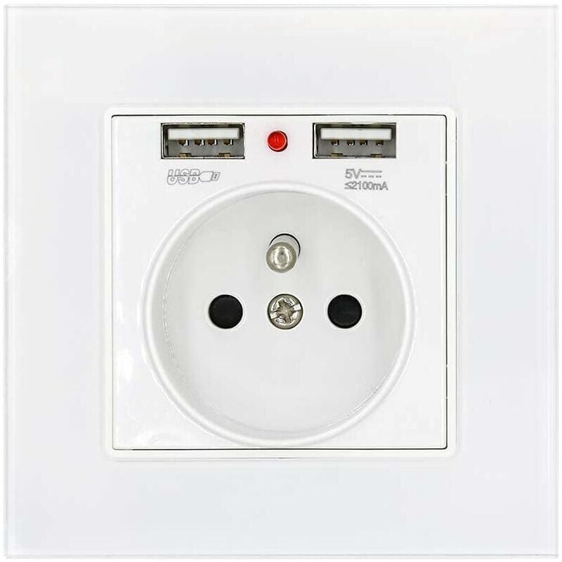 foto del prodotto ymyny presa di corrente con pannello in vetro presa a muro standard francese con doppio indicatore di carica usb 2.1a, presa da incasso standard
