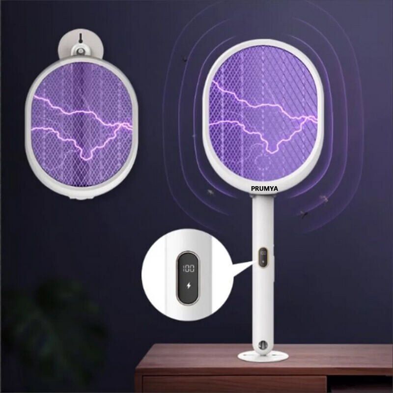 foto del prodotto ymyny racchetta antizanzare elettrica pieghevole 5w 3500v display digitale batteria ricaricabile tramite usb 1200mah illuminazione a led