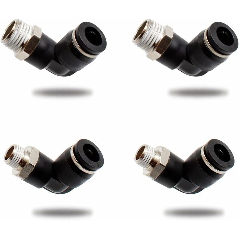 foto del prodotto ymyny raccordo pneumatico 4 pezzi, due modelli diversi connettori pneumatici con filettatura maschio da 8 mm x 1 4 e 8 mm x 1 8 , neri