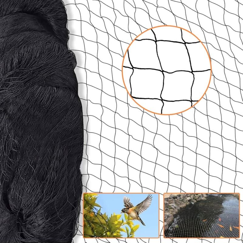 foto del prodotto ymyny rete anti uccelli 15x15m rete per voliera rete protettiva nera maglia 5 x 5 cm, rete multiuso per polli