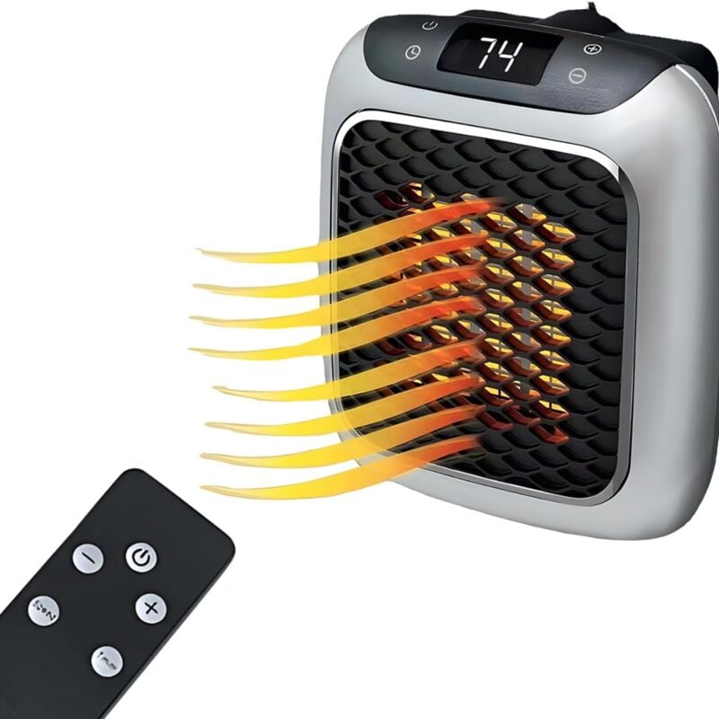 foto del prodotto ymyny riscaldatore elettrico con presa elettrica e telecomando mini riscaldatore d aria elettrico presa 800w con telecomando display digitale lcd,
