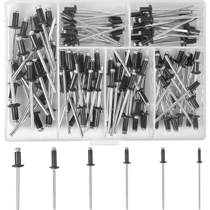 foto del prodotto ymyny rivetti ciechi 120 pezzi, rivetti ciechi in alluminio, kit di rivetti ciechi neri, rivetti in metallo con custodia per mobili per