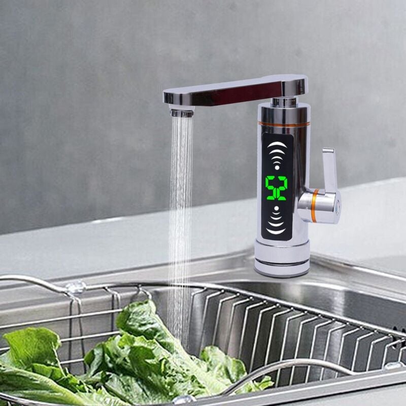 foto del prodotto ymyny rubinetto elettrico crediri, scaldabagno istantaneo, acciaio inossidabile, rubinetto girevole con display digitale a led, rubinetto per acqua