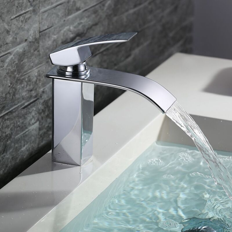 foto del prodotto ymyny rubinetto per bagno a cascata crediri, rubinetto per bagno in ottone, rubinetto per lavabo, miscelatore per lavabo in argento cromato