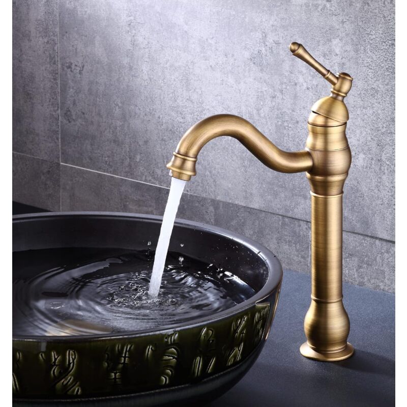 foto del prodotto ymyny rubinetto per bagno alto in ottone anticato, miscelatore monocomando per lavabo, miscelatore per lavabo girevole a 360 per bagno