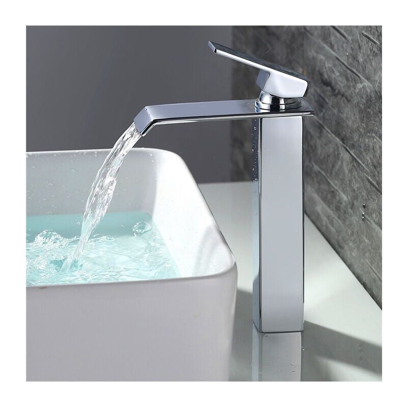 foto del prodotto ymyny rubinetto per bagno miscelatore per lavabo a cascata, rubinetto per lavabo con beccuccio alto, design moderno cromato