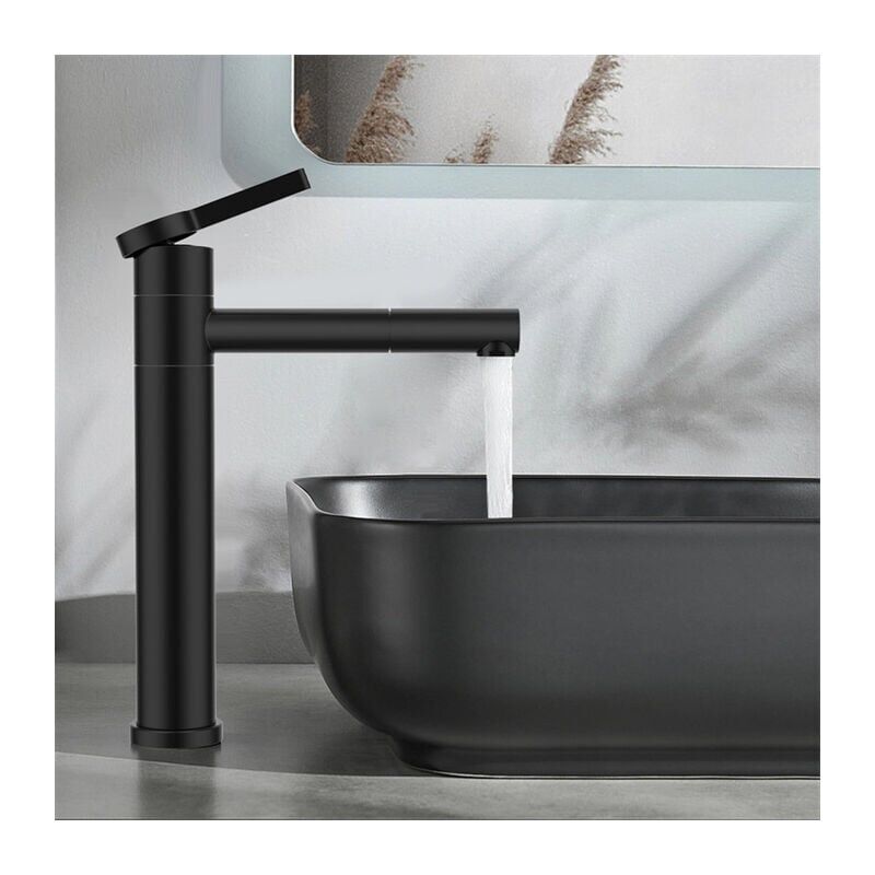 foto del prodotto ymyny rubinetto per bagno nero, miscelatore per lavabo alto, rubinetto girevole a 360 , rubinetto per lavabo in acciaio inossidabile