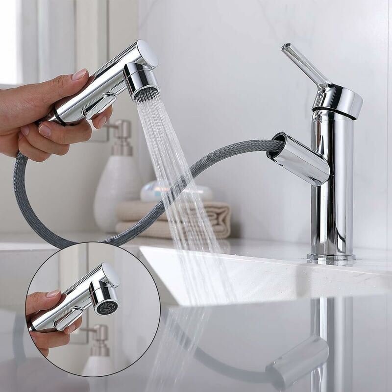 foto del prodotto ymyny rubinetto per il bagno crediri con doccetta estraibile rubinetto per lavabo a tre beccucci rubinetto per gargarismi comodo cromato