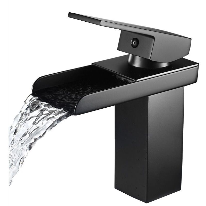 foto del prodotto ymyny rubinetto per lavabo a cascata crediri, rubinetto per bagno cromato nero, rubinetto per lavabo in ottone monoforo, rubinetti per bagno da