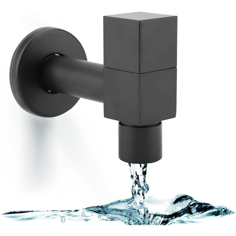 foto del prodotto ymyny rubinetto per lavabo quadrato rubinetto per acqua fredda nero, maniglia quadrata, rubinetto per lavello lavatrice in rame, rubinetto per