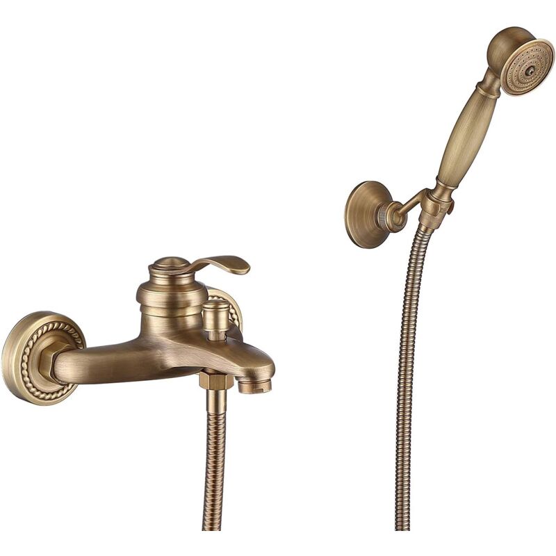 foto del prodotto ymyny rubinetto per vasca da bagno crediri con doccetta, finitura in ottone anticato, montaggio a parete con staffa e flessibile per doccia per