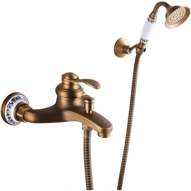 foto del prodotto ymyny rubinetto per vasca da bagno rubinetto per doccia con doccetta, miscelatore monocomando per vasca in ottone a parete con staffa e tubo