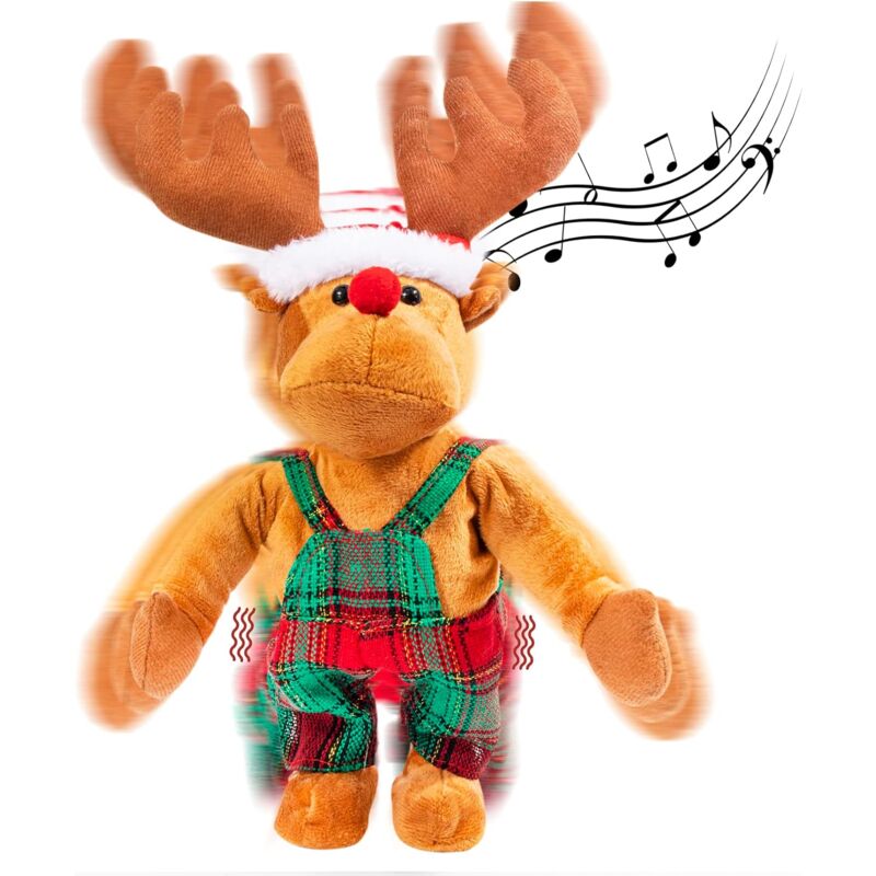 foto del prodotto ymyny rudolph la volpe dal naso rosso, peluche animato che twerka, giocattolo natalizio che canta e balla per bambini