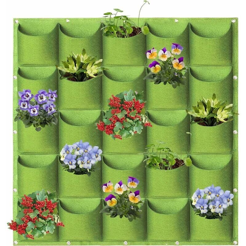 foto del prodotto ymyny sacchetti per piante sospesi, 25 tasche verticali da parete per giardinaggio, sacchetti per piante 1 m 1 m, verde 