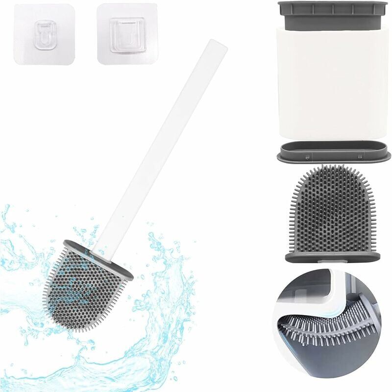 foto del prodotto ymyny scopino per wc in silicone crediri per bagno con supporto a parete, manico lungo bianco, antibatterico, flessibile, piatto, scopino per wc ad