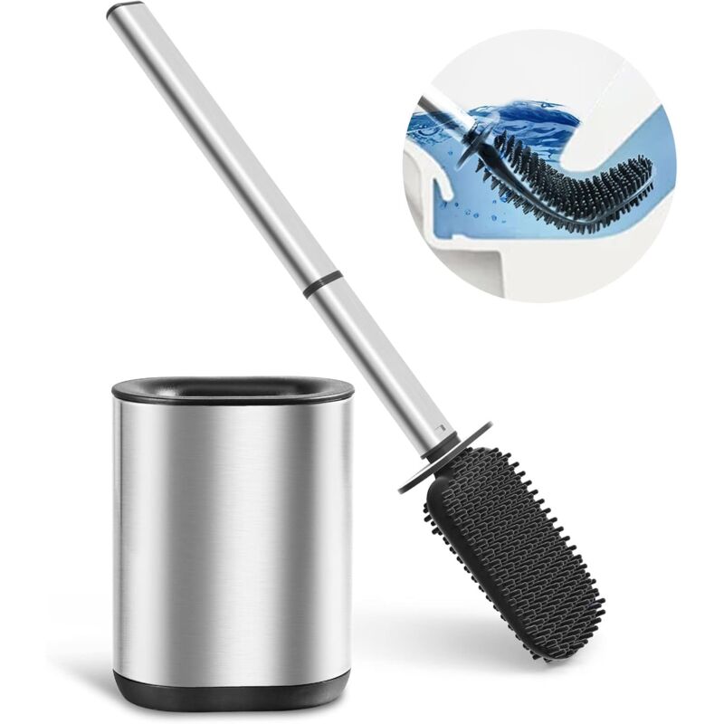 foto del prodotto ymyny scopino per wc, scopino per wc in silicone con supporto in acciaio inox per una pulizia approfondita, per montaggio a pavimento o a parete