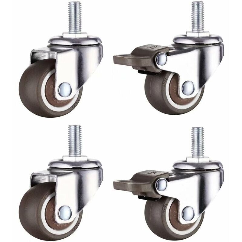 foto del prodotto ymyny set di 4 piccole rotelle per mobili 50 mm gomma morbida tpe 2 pezzi con freno 50 mm 